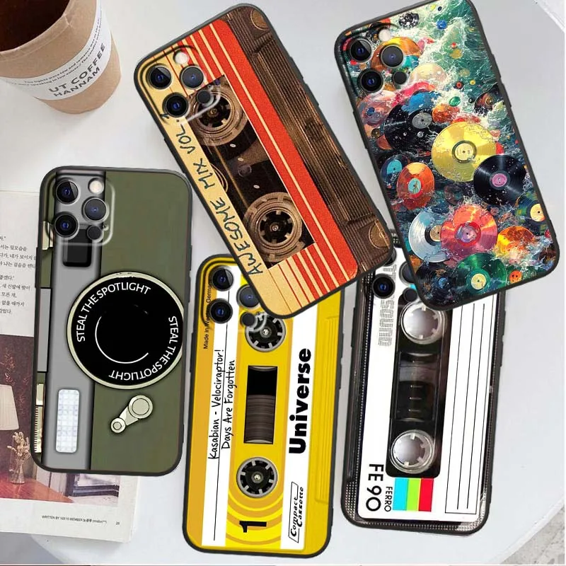 

Recording tape pattern Phone Case For Apple iPhone 17 16 16E 15 14 13 12 11 Pro Max Plus Air Black Soft Silicone Cover