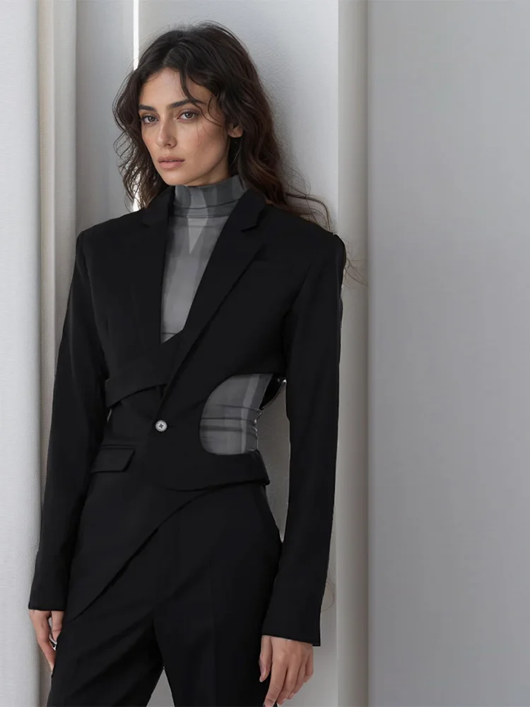 

Fashion Asymmetrical Blazers For Woman Long Sleeve Hollow Out Slimming Vintage soild Blazer Female Fashion Clothing blazer mujer