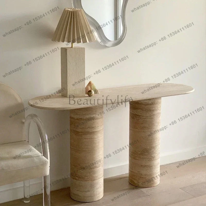 

Entrance, retro homestay long table end view table, creative stone storage table
