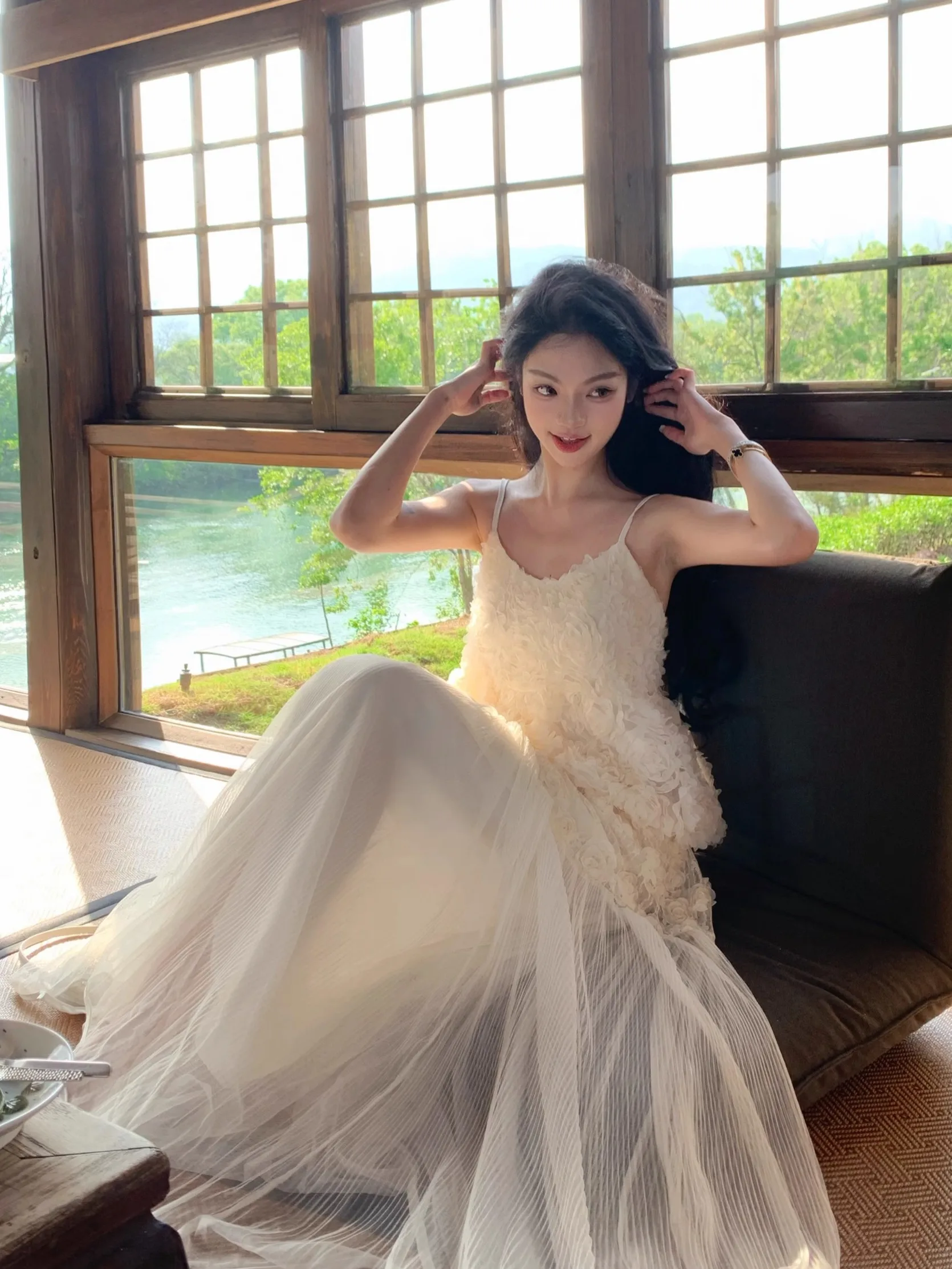 

Ele Floral Crt 3D Embroidery Strap Vest Top Women's Original Design Polyester Fiber ort Sle Zipper Closure Spring 2025