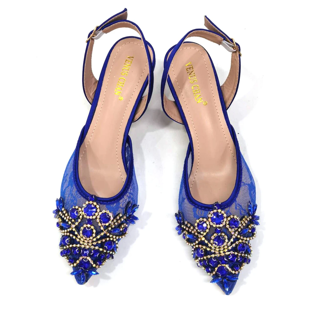 2024 Special Mature Style Design Blue Color High Heel Sandals Shoes Martching Handal Bag For Party Women