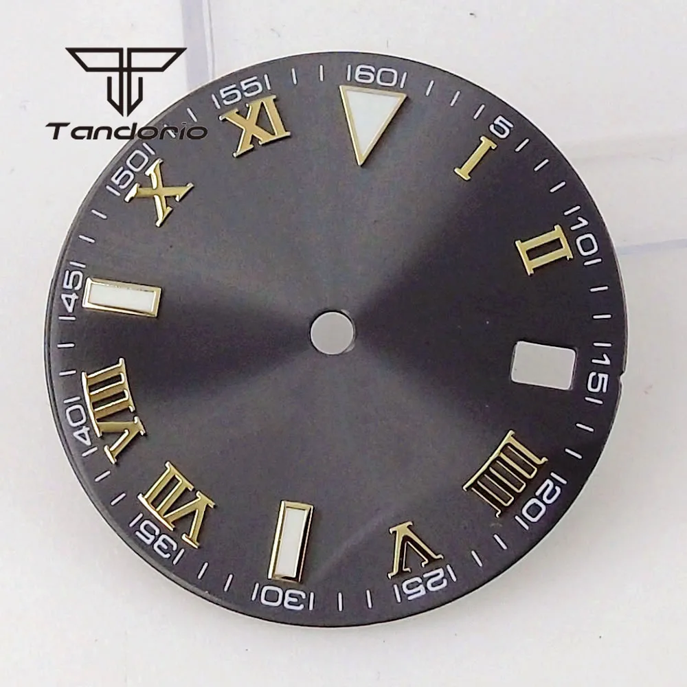 29mm Grey Sunburst Watch Dial Face Roman Marks Indices Date Window Classic Hands Set Fit for NH35 NH35A Automatic Movement