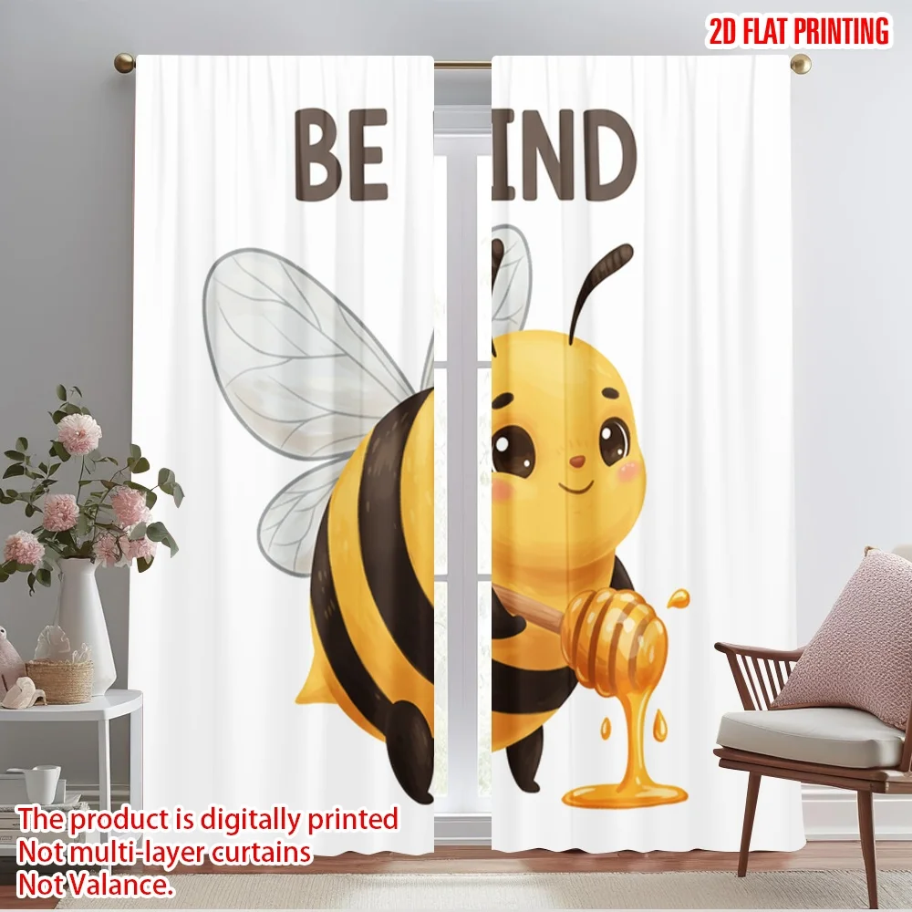 

2pcs 2D flat printing Drapes Cute Bee Honey Pot Polyester Without Electricity Holiday Decorations for Holiday Celebrations