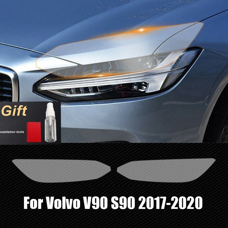 For Volvo V90 S90 2017-2020 Car Accessories Smoke TPU Headlights Protective Sticker Front Light Repair Film Cover Trim