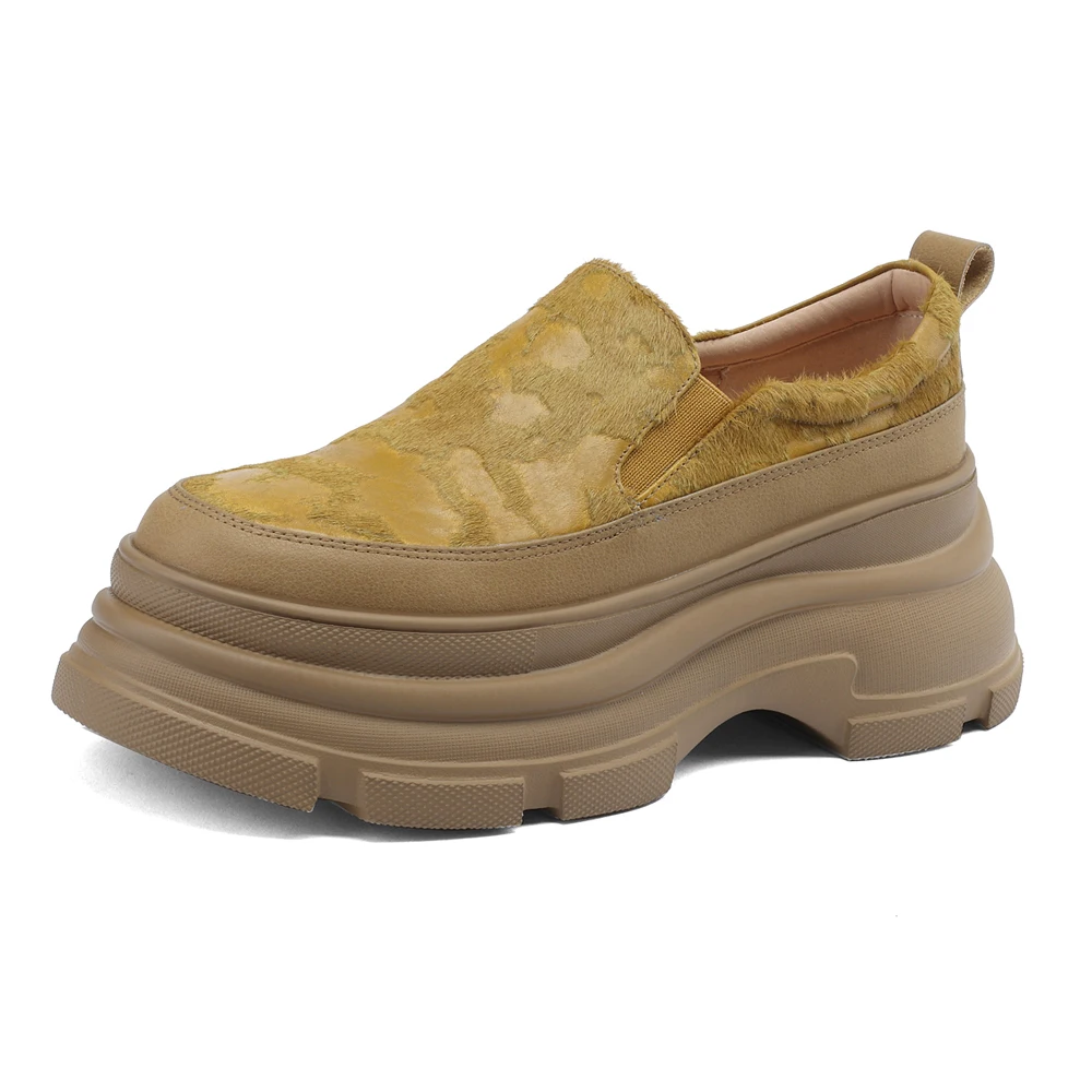 

2023 New Fashion Women Loafers Spring Autumn Luxury Platform Shoes Chunky Heels Casual Pumps Round Toes Wedges Yellow Black