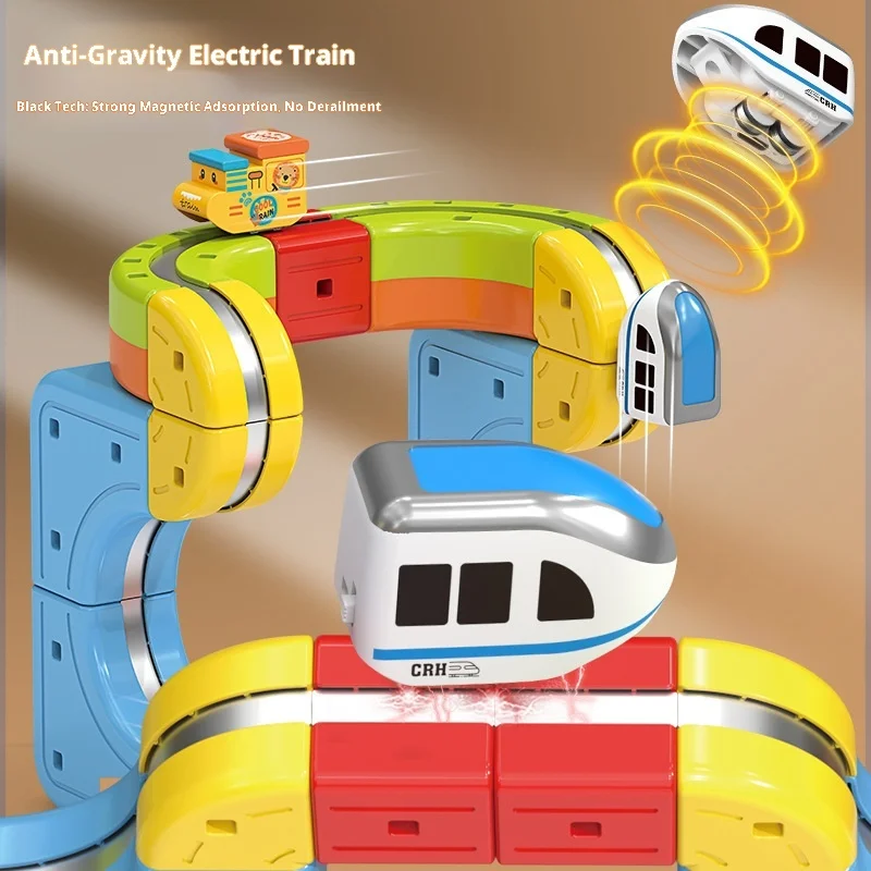 Set di confezioni regalo magnetiche elettriche fai-da-te Pista con veicoli antigravità - 100+ pezzi Giocattoli da costruzione con stelo Giocattolo ferroviario creativo per bambini