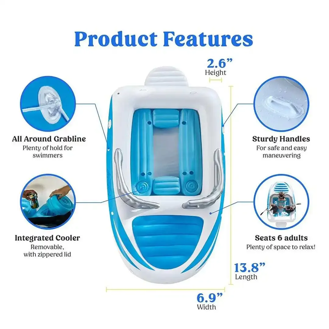 Summer Outdoor Inflatable Floating Island, Portable Water Party Boat Fun Toy for Pool Lake Ocean Water Activities