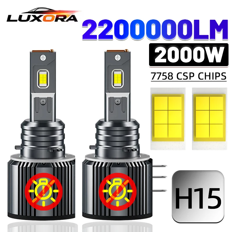 

New H15 LED lights Canbus Headlight Bulbs 7758 CSP CHIPS 2000W 2200000LM for Car Turbo H15 LED Headlamp 6500K 12V Plug and Play