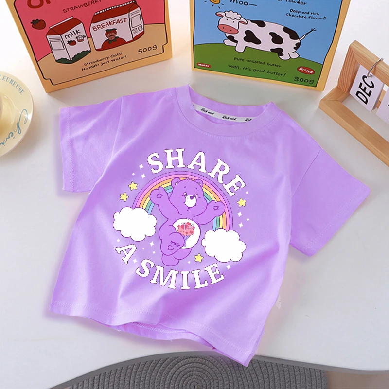 Cute Care Bear Baby Girl Cotton T Shirt Rainbow Toddler Summer Clothes Short Sleeve Tees Cartoon Tee Shirts Kids Casual Tops