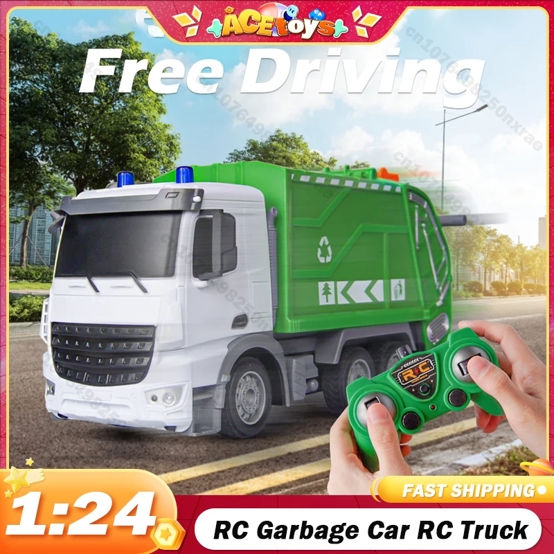 

1:24 RC Garbage Car RC Truck Heavy Tractor Model Engineering Car Radio Controlled Sanitation Eletric Vehicle Toys for Boys Gift