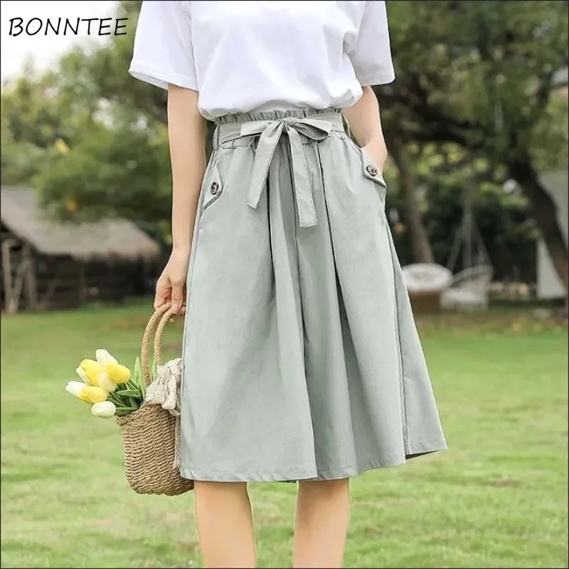 High Waist Casual Shorts Women Summer Streetwear Simple Bow Pockets Knee Length New Design Loose Breathable Soft Stylish Temper