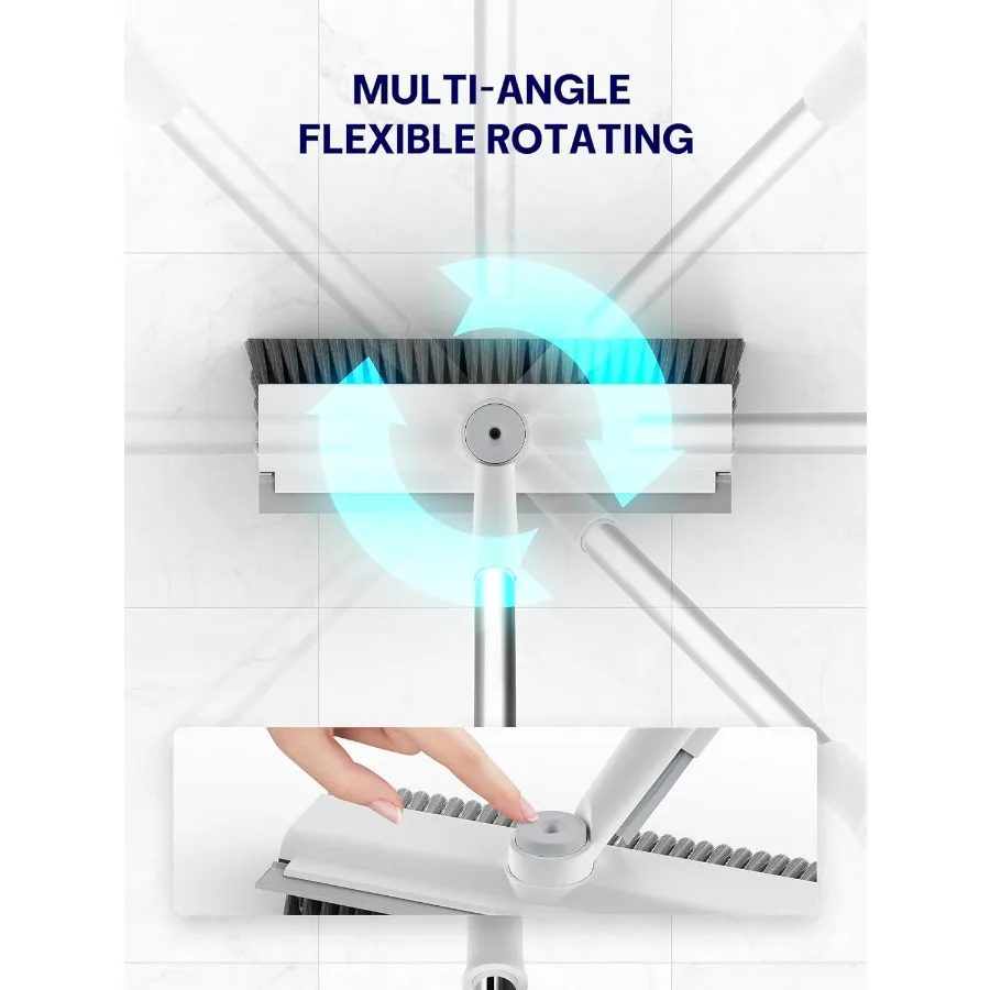 Cepillo para fregar suelos con mango largo, raspar 3 en 1 y cerdas rígidas de alta resistencia, cepillo para fregar suelos con escobilla de goma y pinzas para