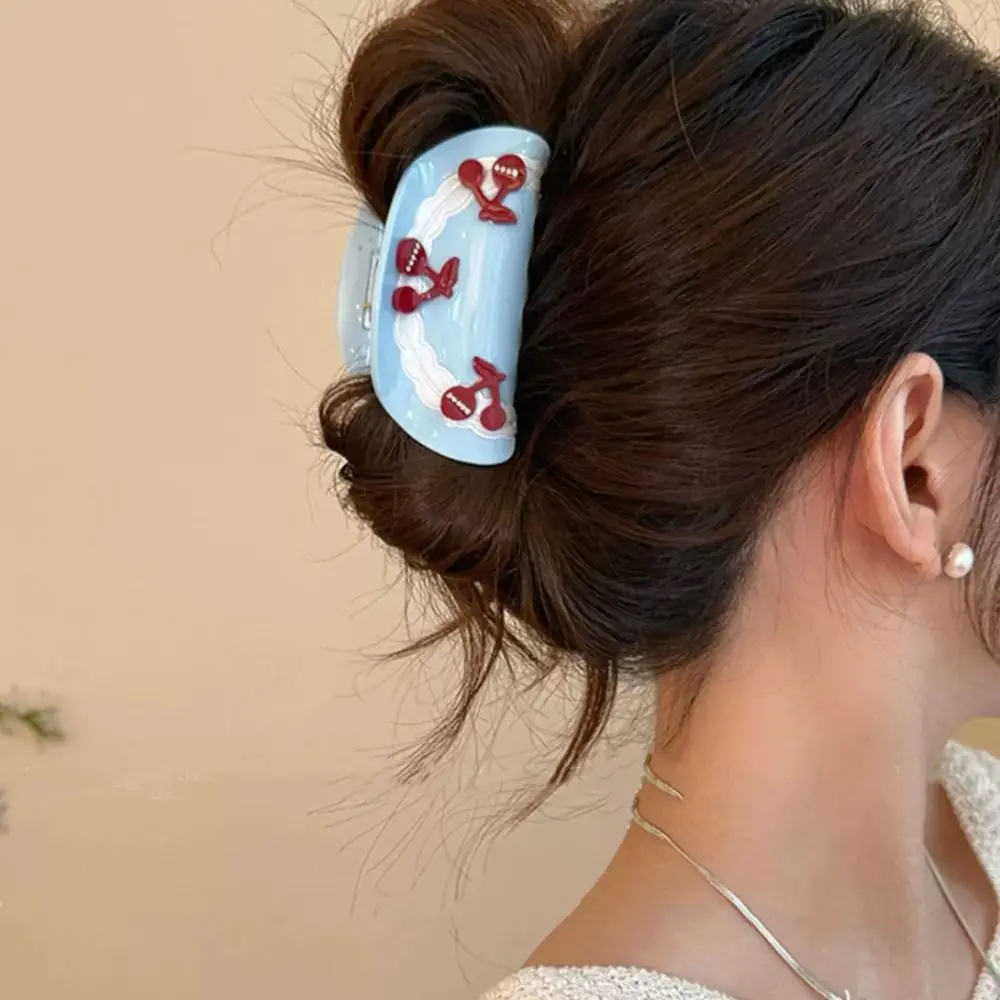 

Vintage Acetate Cherry Shark Clip Elegant Sweet Acetic Acid Hair Claw Korean Style Trendy Geometry Hair Crab Clip Headwear