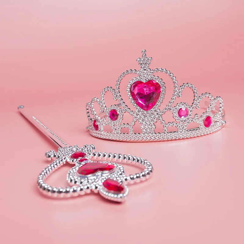 Girls Elsa Kids Princess Accessories Set 2Pcs Crown Crystal Magic Stick for Child Cospaly Performance Costume Birthday Gifts