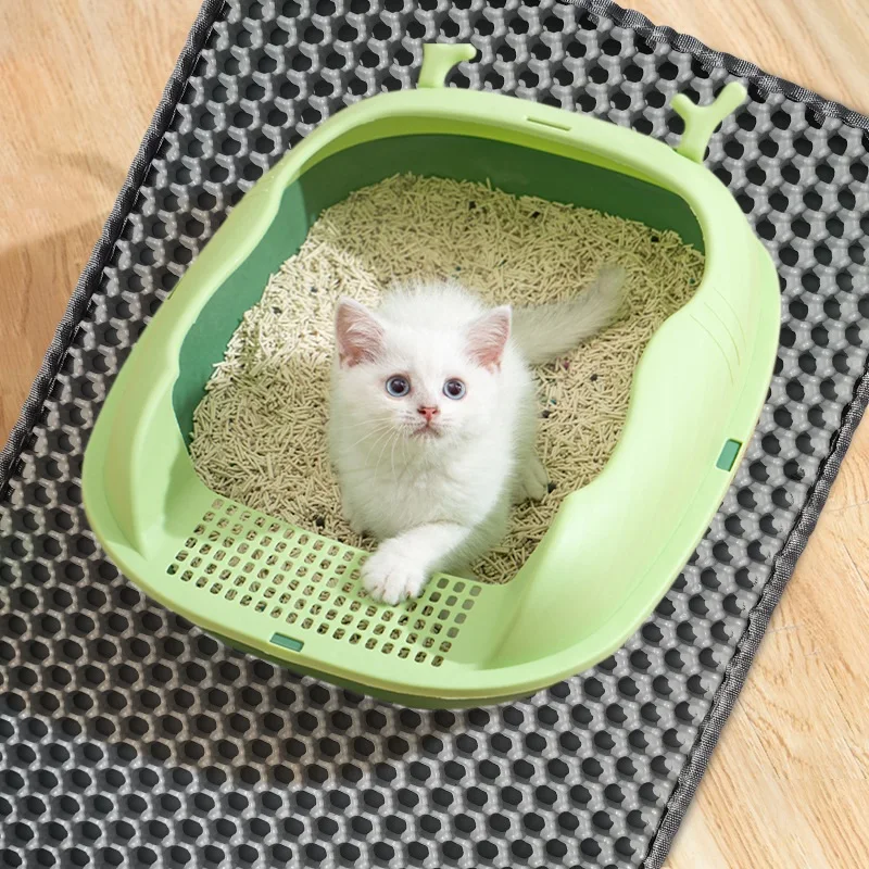 เสื่อครอกแมวห้องน้ําสัตว์เลี้ยงกันน้ํา Double Layer Pet Litter Box Mat Nonslip ทรายแมวล้างทําความสะอาดได้ Pad สัตว์เลี้ยงอุปกรณ์ทําความสะอาด