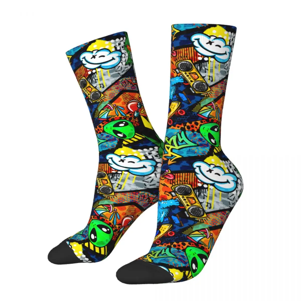 Hip Hop Urban Street Accessories Dino Monsters Bricks Graffiti Style Socks Men's Women's Comfortable Fashion Socks