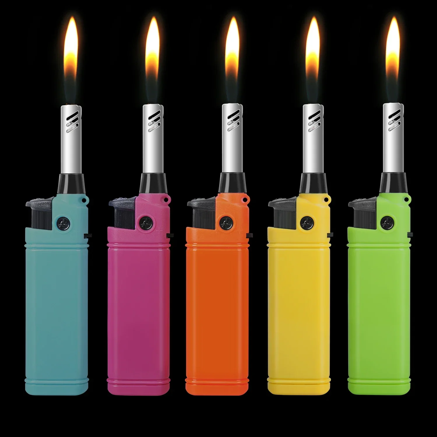 Mini Portable Lighter Kitchen Candle BBQ Refillable Plastic Butane Gas Lighters Outdoor Cigarette Lighter