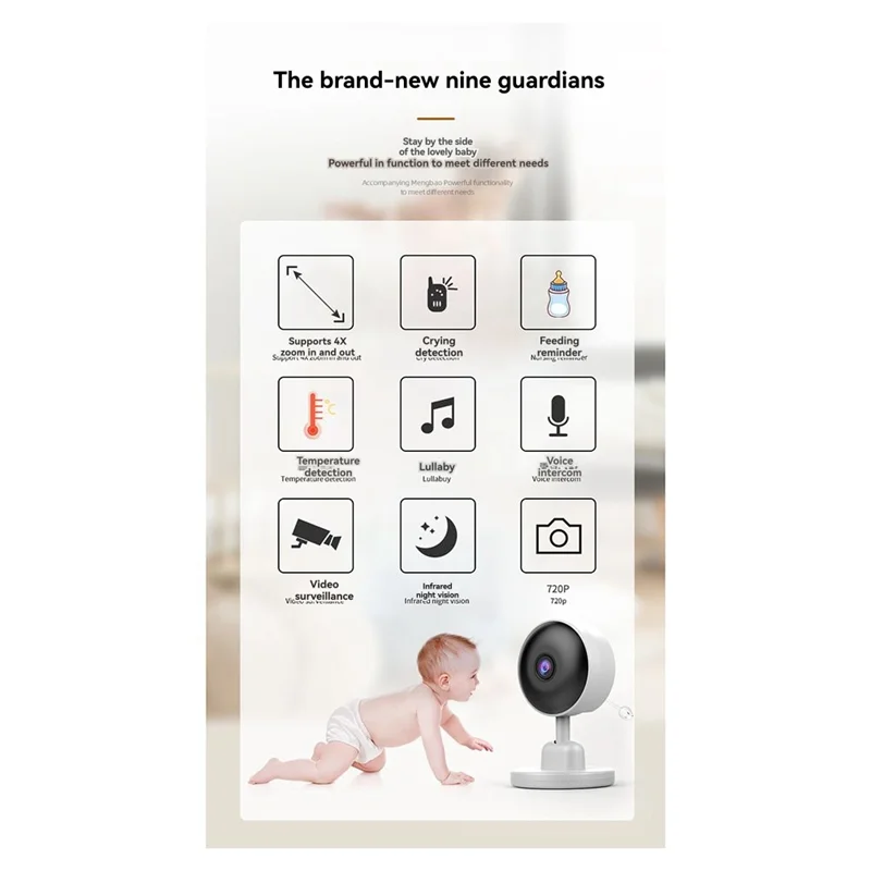 

ABUO-Security Camera 3.5" RGB Night Light Baby Monitor With Night Vision, Temperature Detection, Voice Intercom Baby Nanny