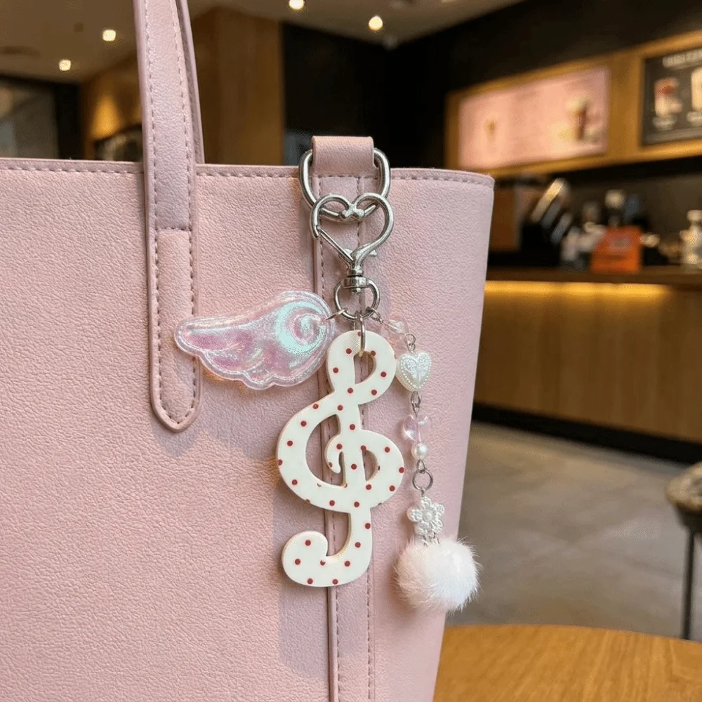 Acrylic Material Music Note Keychain Stripe Pattern Polka Dot Pattern Ita Bag Charm Creative Wings Design Cartoon Key Holder