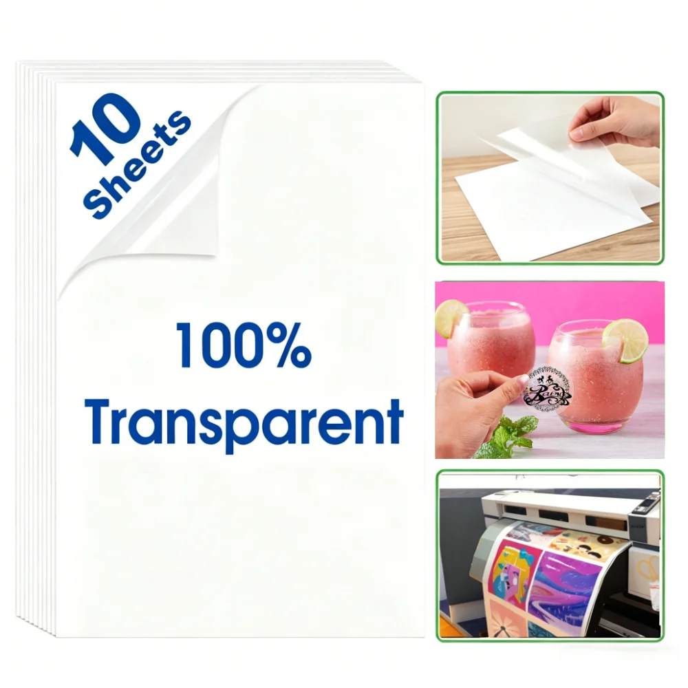 100% Transparent Vinyl Sticker Paper A4 Label Sticker Adhesive Paper Printable Clear Sticker Paper Copy Paper for Inkjet Printer