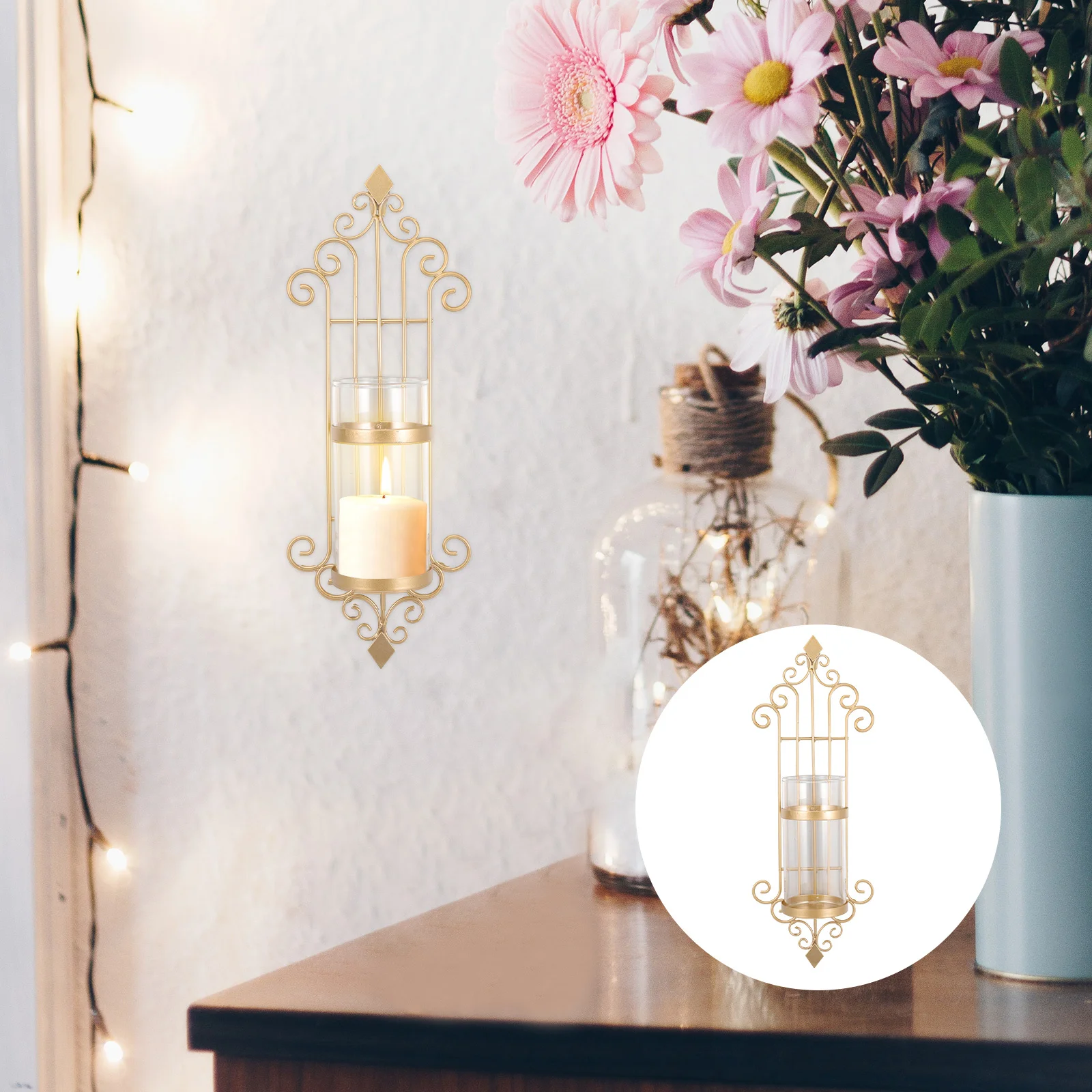 

Rose Gold Wall Holder Iron Art Decorative Wall Sconce for Living Room Home Decor Classic European Style