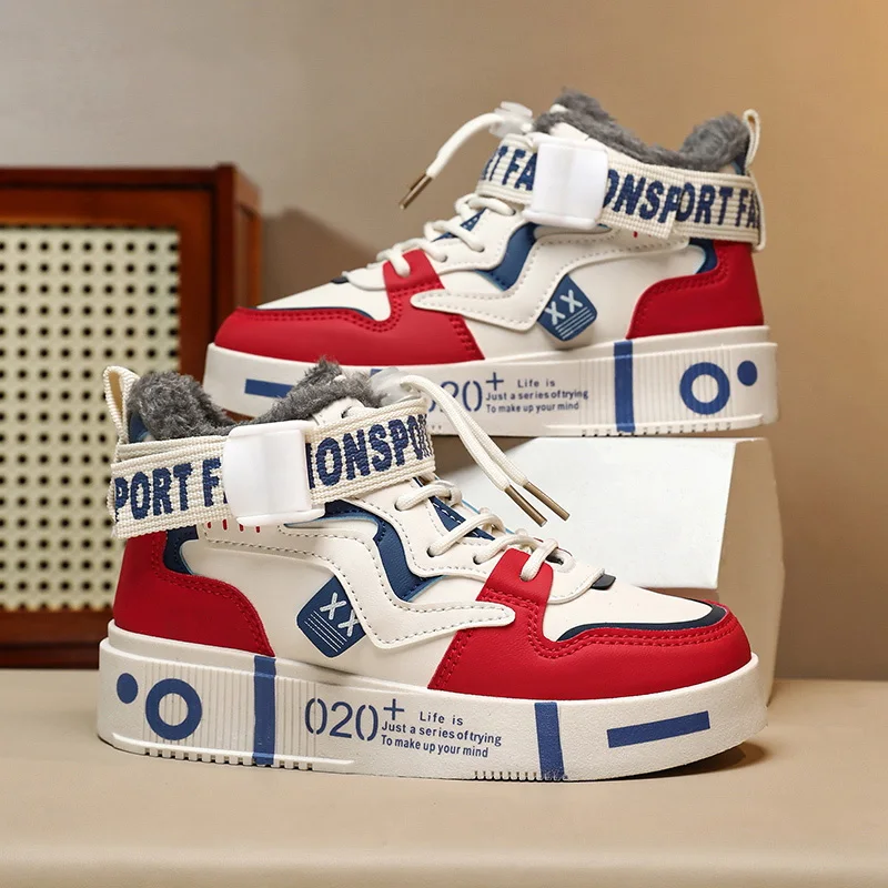 

Детская обувь для досок, зимняя теплая плюшевая хлопковая обувь, кожаная износостойкая нескользящая мягкая подошва, высокие прогулочные туфли для отдыха