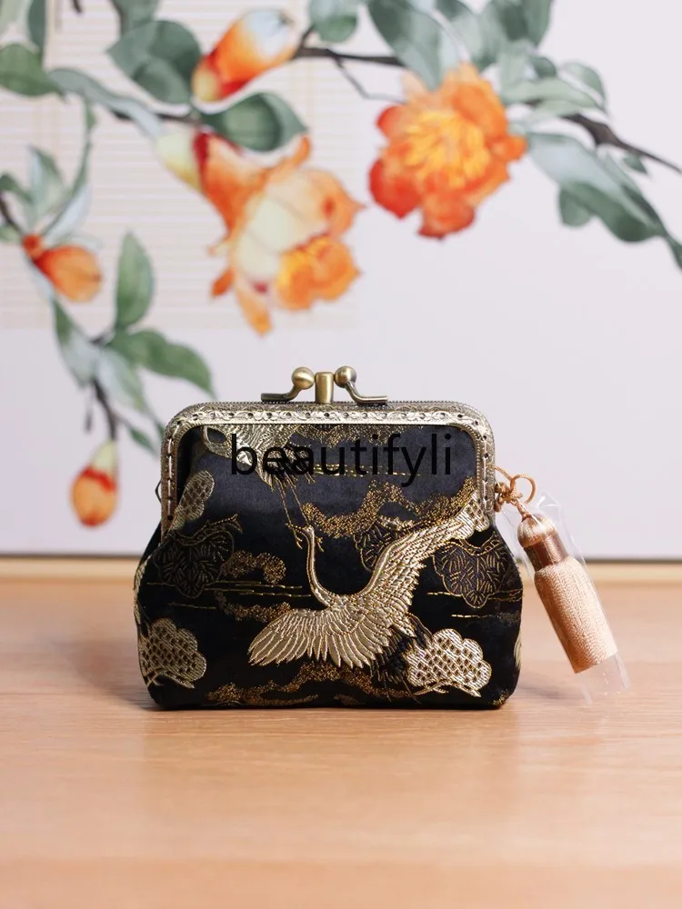 

Wallet Chinese style small wallet change bag multi-layer clutch bag, crane mouth gold pocket money card bag