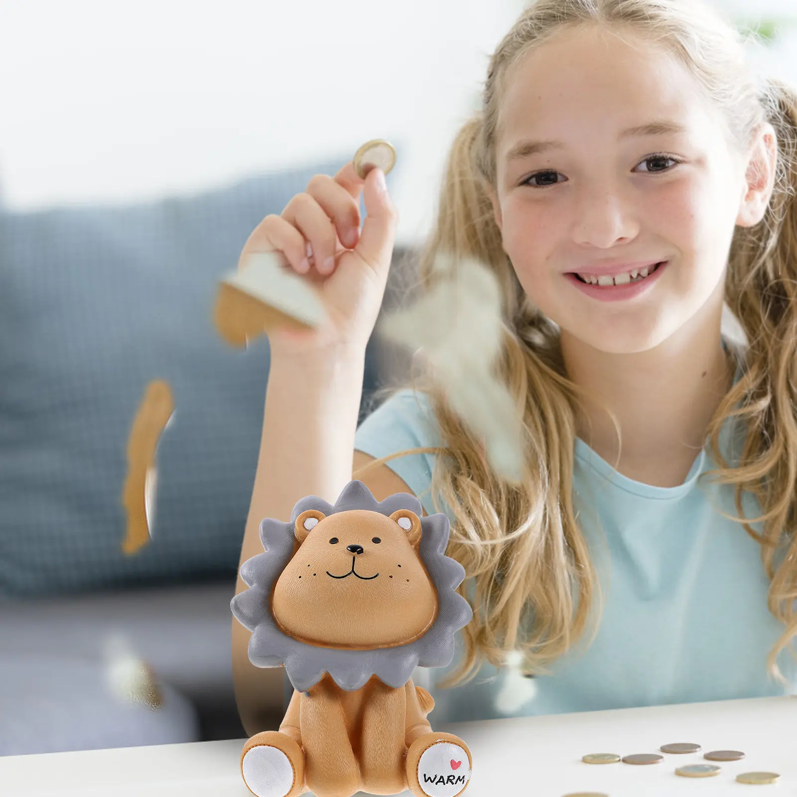 

Копилка Sunny Lion из смолы для монет, органайзер для денег для детей, мальчиков и девочек, подарок для развития привычки к накоплению