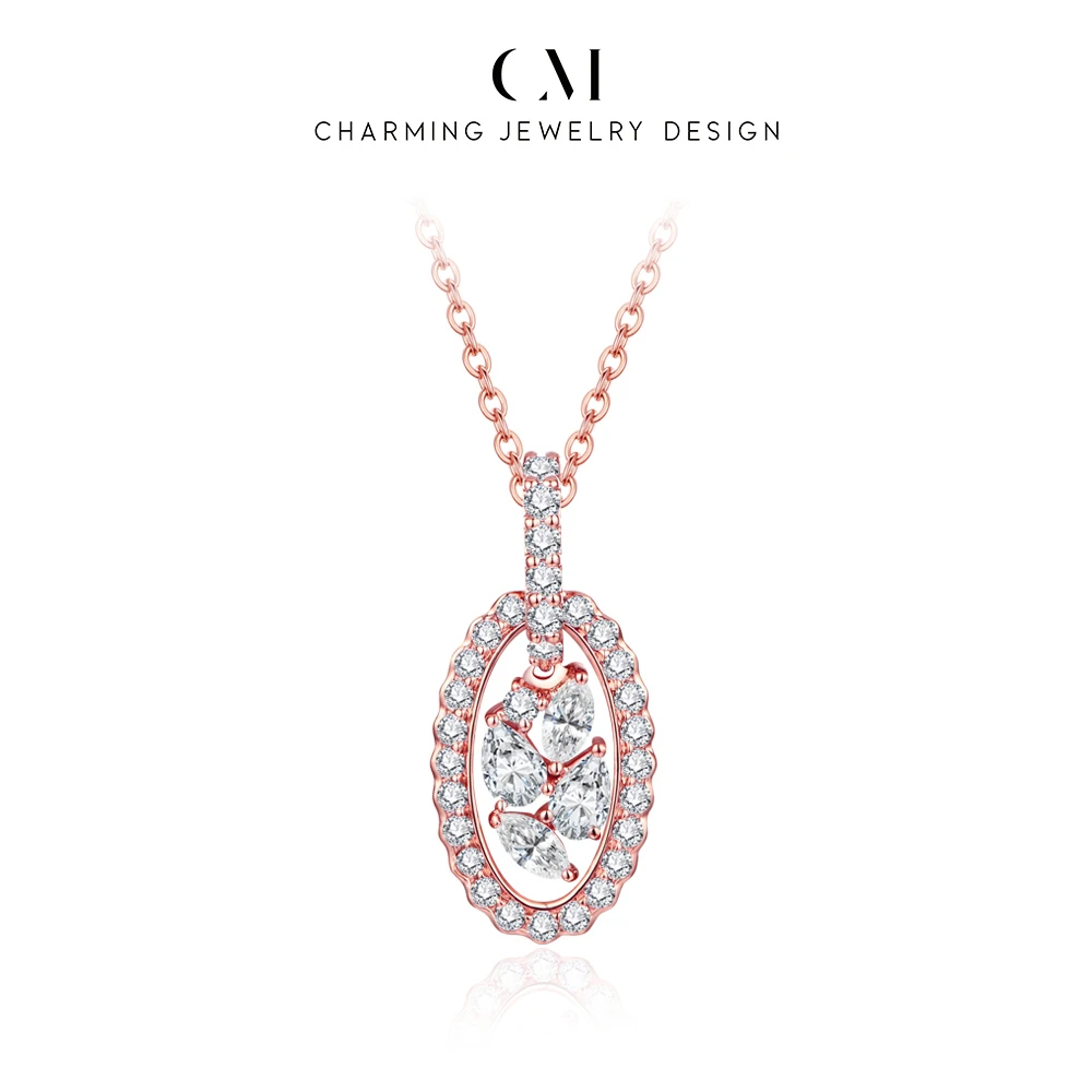 

CHARMING Shining Hollow Oval Moissanite Pendant Necklace 925 Sterling Silver for Women 45cm Original Jewelry Wedding Anniversary