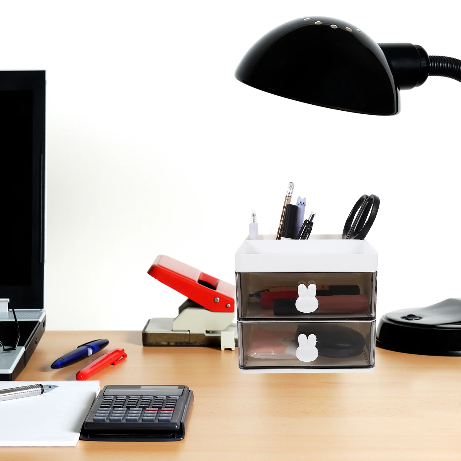 

Drawer Type Pen Holder White Office Desk ganizer Desktop Storage Box Stationery Plastic Sundries Rack Efficient Tool Multi