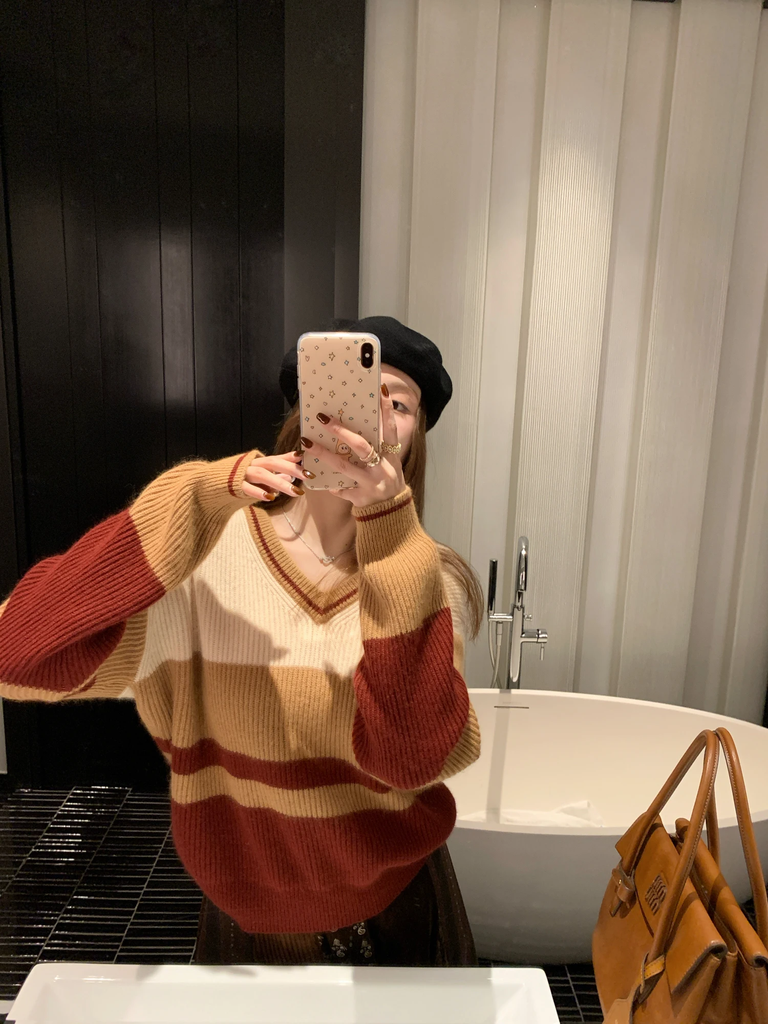 

Realzz Official Cloud Soft Camere Wool Sweater V-Ne Long Sve Women's Casual Loose Fit Knitted Sweater with Embroidery