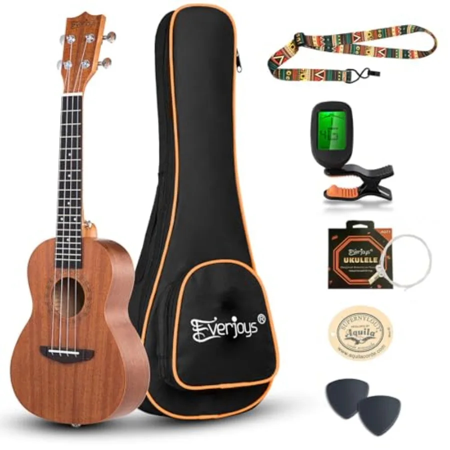 

Concert Ukulele Mahogany 23 inch Professional Wooden Ukelele in Natural with Free Online Lesson Uke Strap Case Digital Tuner Pi