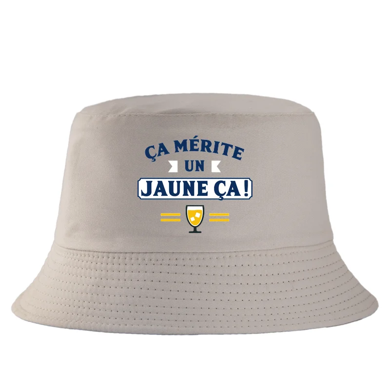 Yellow Beer Lover Bucket Hat ÇA MÉRITE UN JAUNE ÇA! French Slogan Print Fisherman Cap Men Women Casual Streetwear Summer Sun Hat