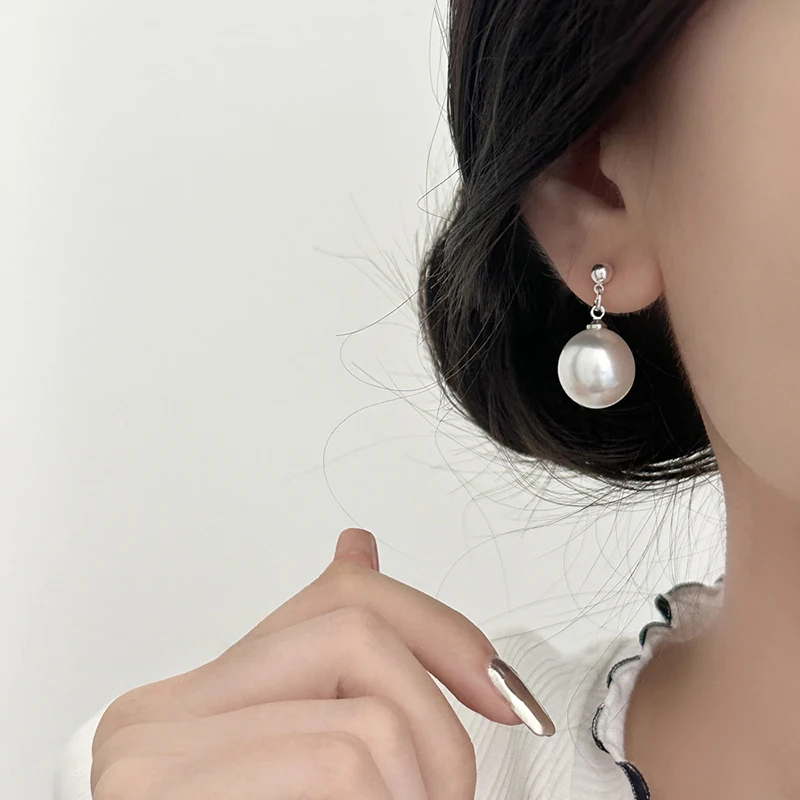 

Real 925 Sterling Silver Pearl Bead Pendant Stud Earrings for Women Minimalist Classic Fine Jewelry Geometric Accessories