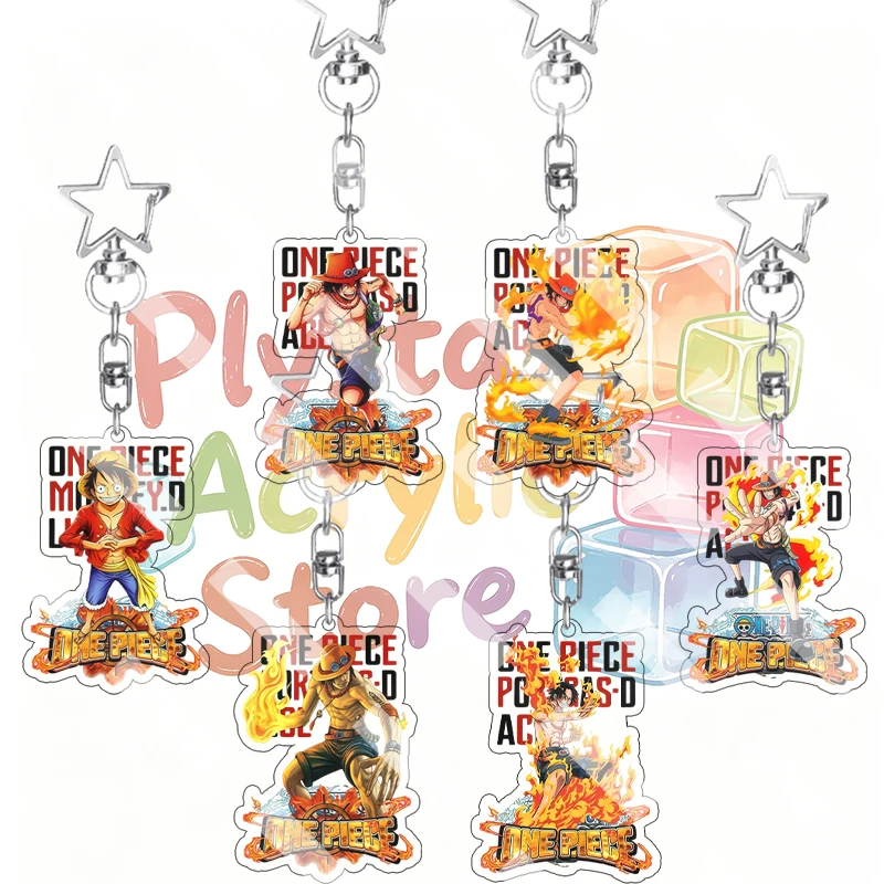 Anime Portgas D Ace Monkey D Luffy Fire Flame Effect Creative Q Version Acrylic Keychain Bag Pendant Accessory Key Ring Gifts