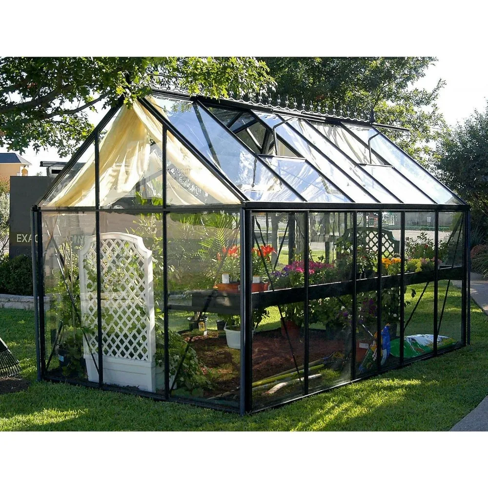 Greenhouse for Outdoor, 116 Square Foot, Greenhouse comes with one sliding door, two roof vents, glass is 4 mm thick, Greenhouse