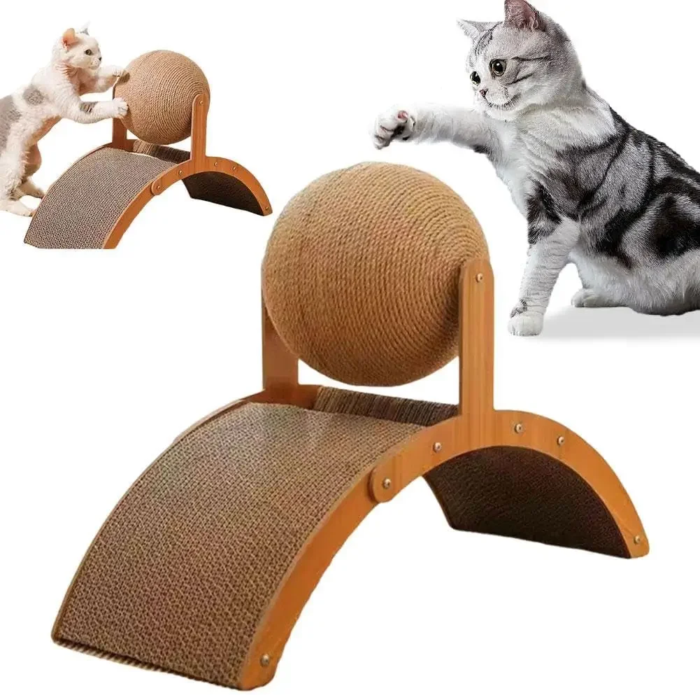 

Деревянный мячик-игрушка для кошек, когтеточка из сизаля, износостойкая игрушка для заточки когтей, скребок из массива дерева для кошек