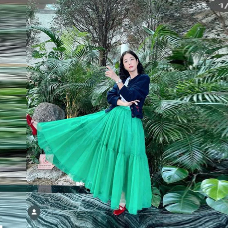 Green Tulle Long Skirts A Line Skirts For Lady To Birthday Party  Lady Formal Wear Female Adult Formal Skirt