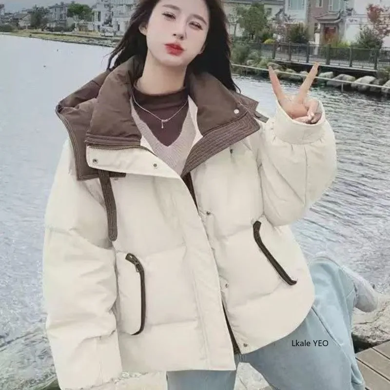 Down Cotton Jacket 2026 Versatile Contrast Color Women's Winter Parka Ladies Coat Beautiful Loose Corduroy Female Jacket