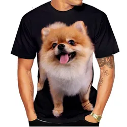 Summer Cute Funny Pomeranian Dogs 3d Printing Fashion Casual Round Neck Short Sleeve Breathable Loose Casual Oversized Tops