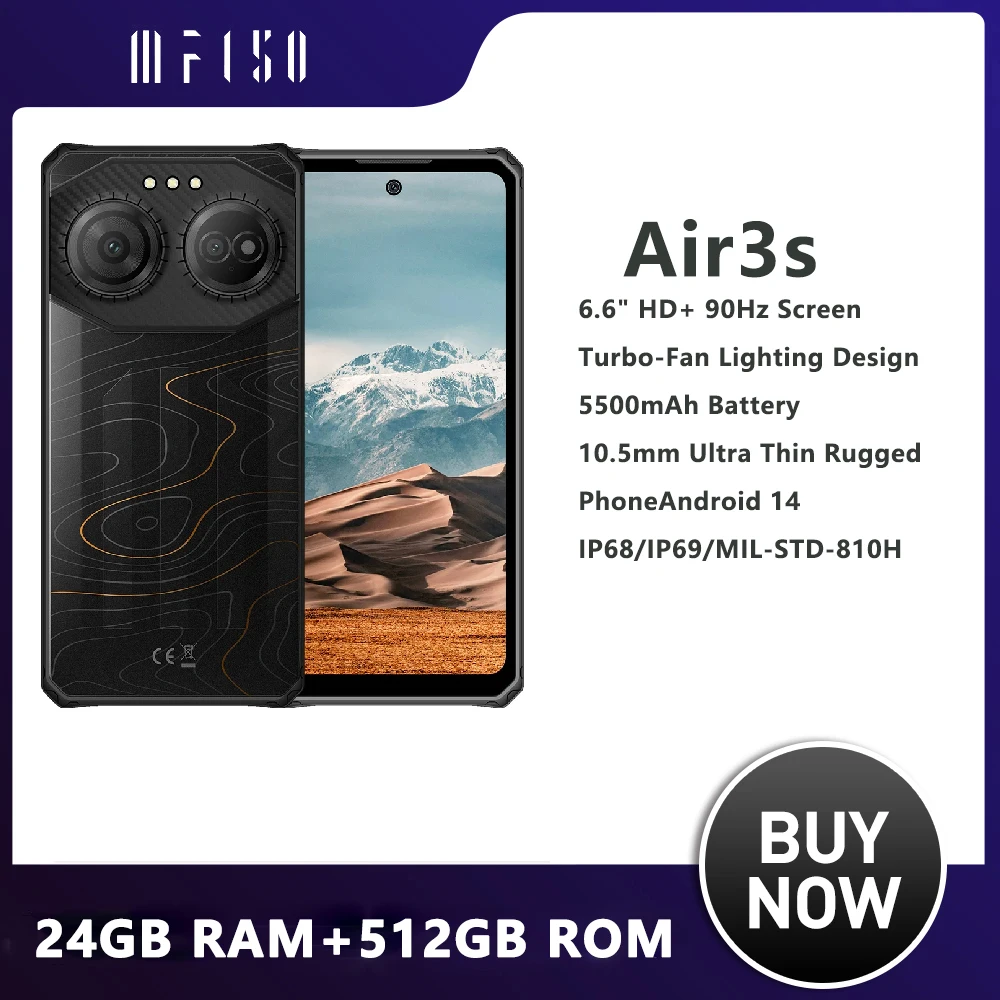 IIIF150 Air3S Rugged Smartphone 90Hz 16GB(4+12) 128GB 6.6'' Fullview Display 2.4M Drop 6m Waterproof Android 14 Ultra-Thin