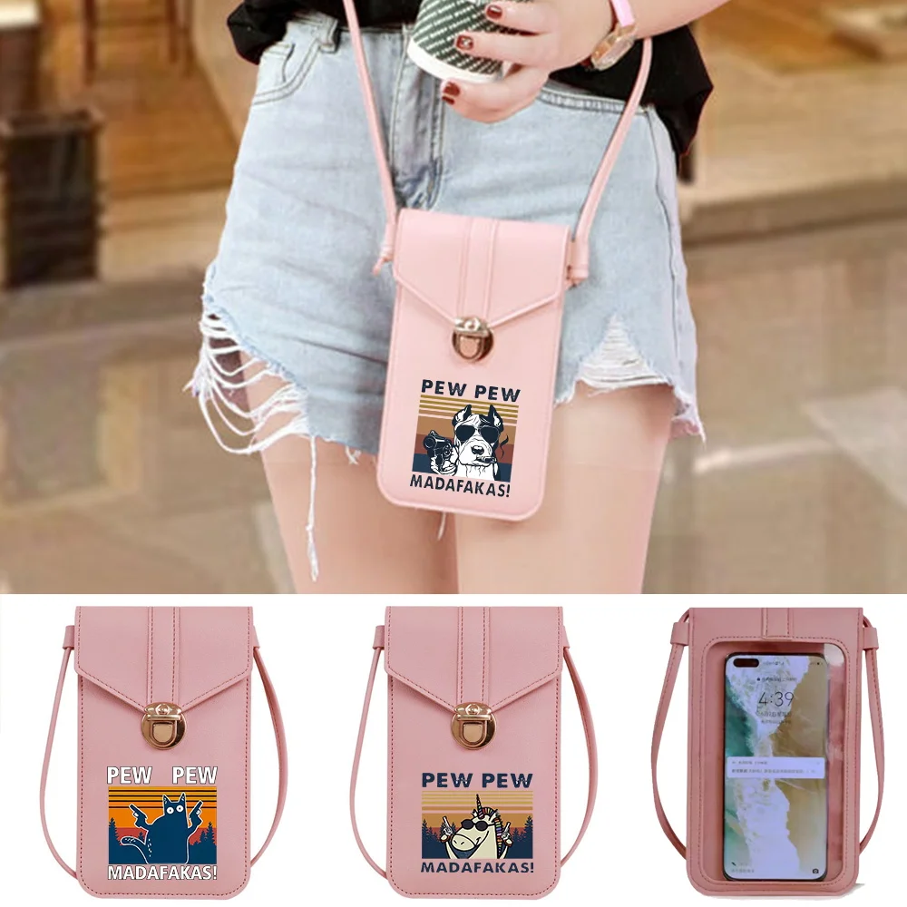 

Mobile Phone Bag Fashion Shoulder Touch Screen Phone Bag Pew Pattern Printing Series Leather Women Crossbody Bags