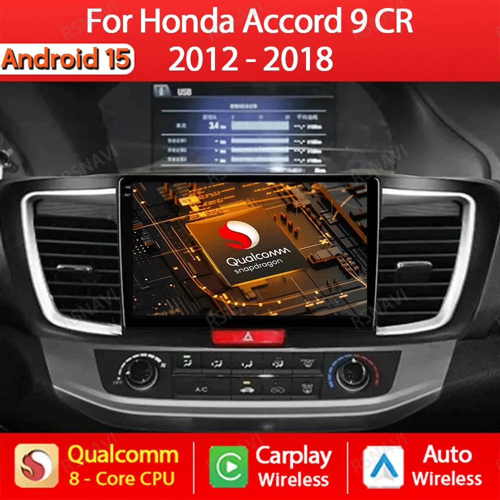 

Android 15 Car Radio For Honda Accord 9 2.0L 2.4L 2013 - 2016 2017 2018 Multimedia Video Player GPS Navi 4G Carplay Auto 2Din BT