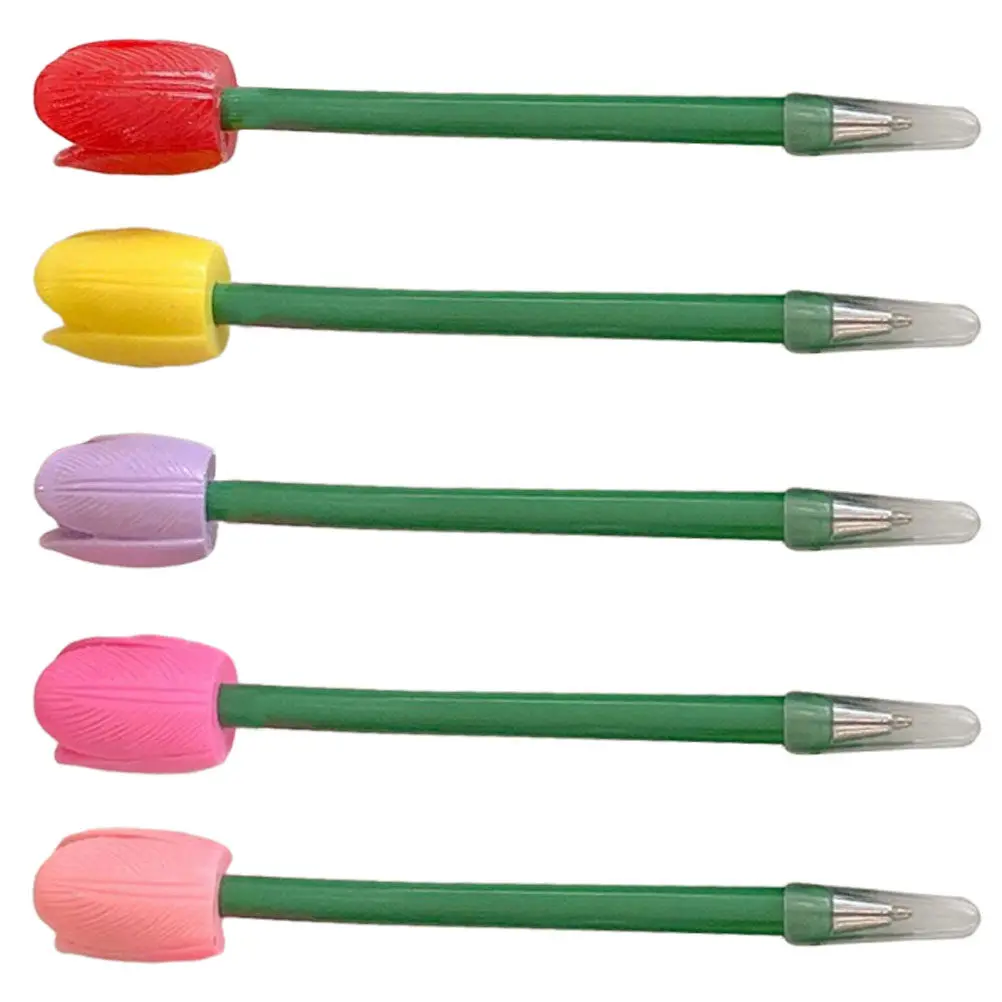 5Pcs Simulated Tulip Neutral Pens Creative Flower Ballpoint Pens Smooth Ink Writing Stationery Office School Writing Stationery