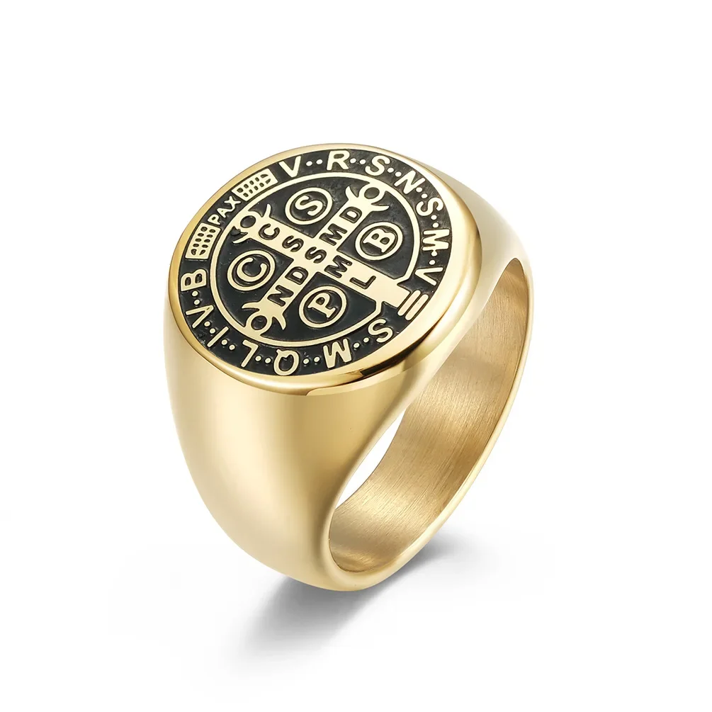 Exorcism Saint Benedict CSPB Cross Rings Titanium Steel Magic Men\'s Ring