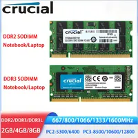 Memoria Crucial para ordenador portátil DDR3 DDR3L DDR2 2GB 4GB 8GB 1600 1333 1066 667 800MHz PC3-8500 10600 12800 1,5 V 1,35 V RAM SODIMM para portátil
