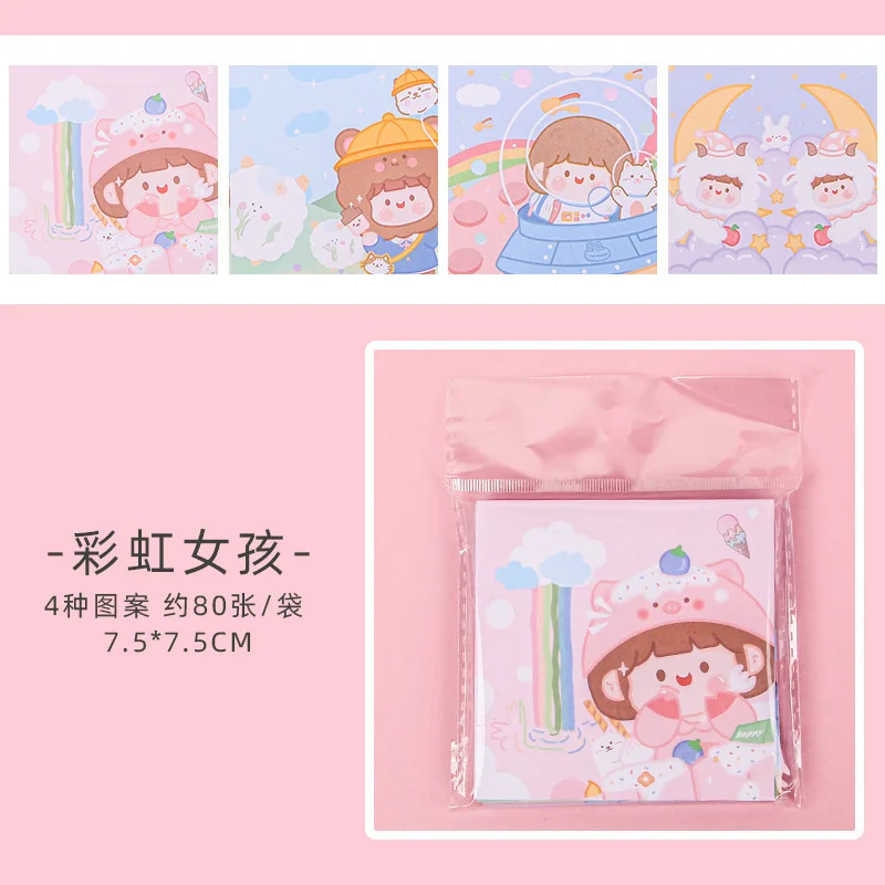 Stationery Cartoon Cute Sticker Color Student Mark Message  Note Paper Tearable Small Book Memo Pad Scrapbooking