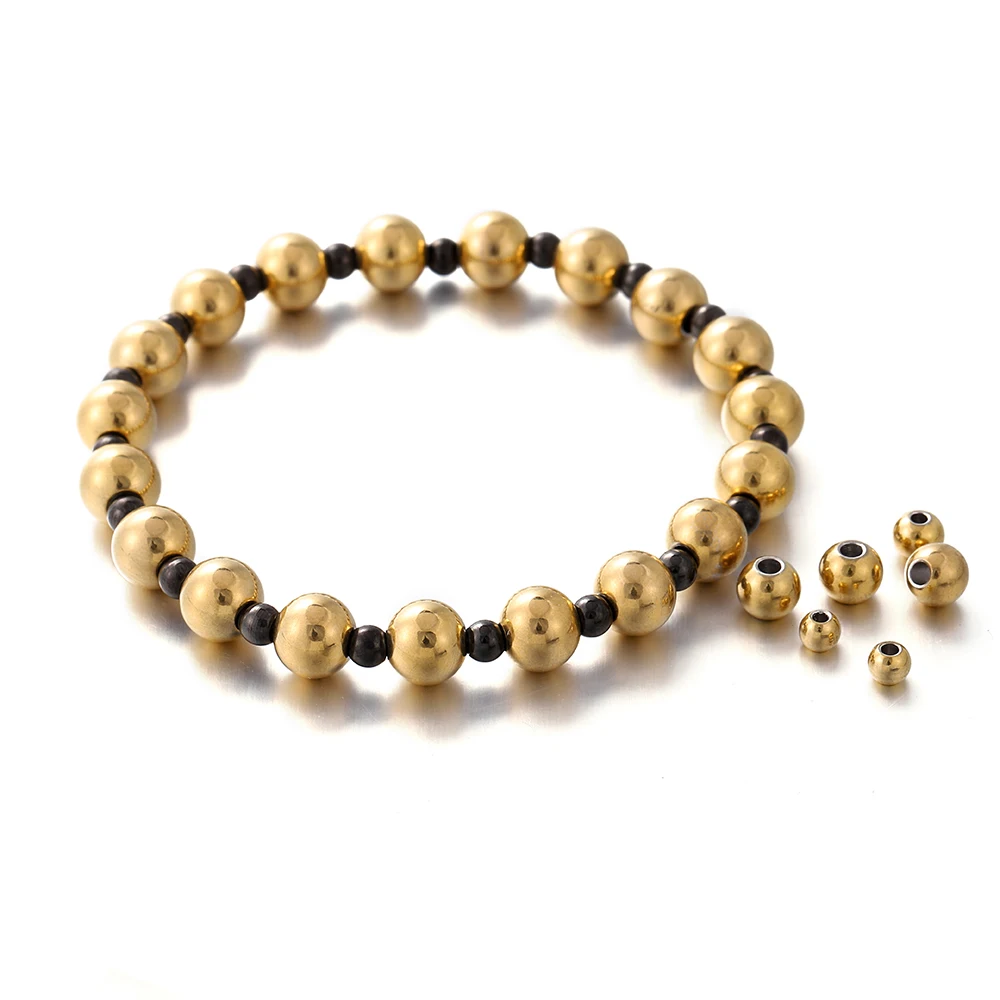 30-100Pcs 3-8 mm Gold Color Stainless Steel Charm Round Loose Spacer Beads For DIY Bracelet Necklace Jewelry Making Accessories