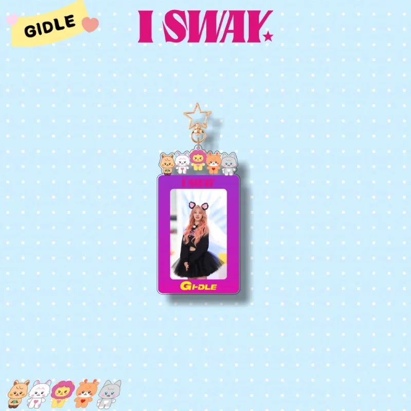 6pcs Kpop (G)I-DLE Acrylic Card Holder Keychain I SWAY Cartoon Frame Photocard Storage Pendant MIYEON MINNIE SOYEON YUQI Keyring