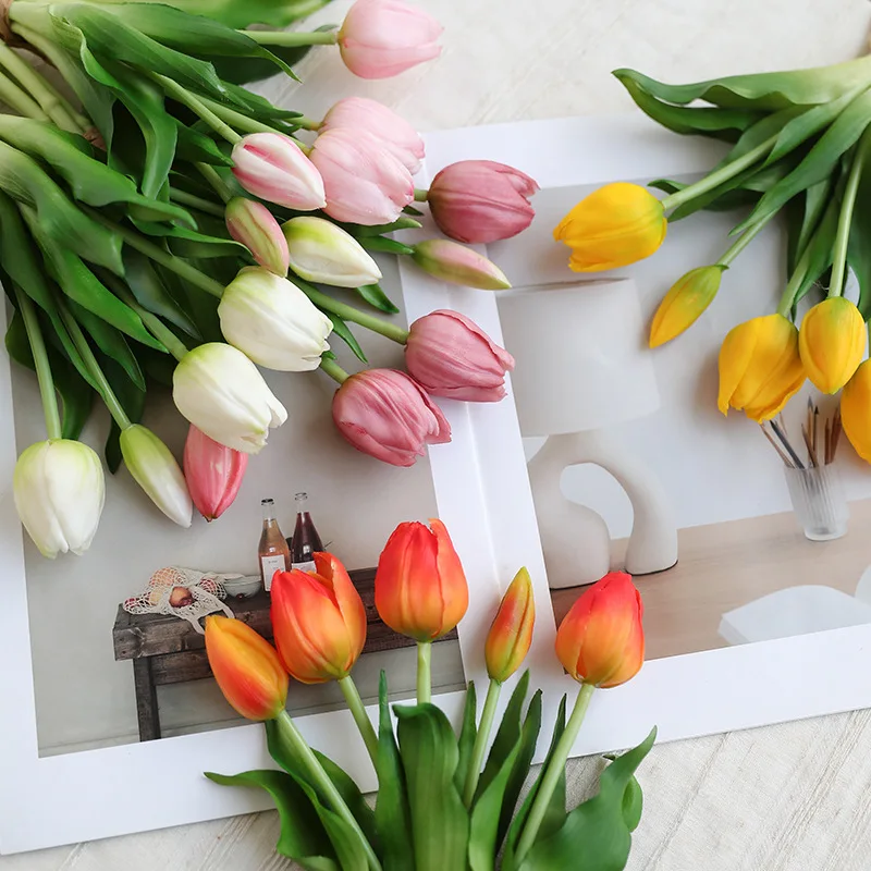 10 Stück Künstliche Latex-Tulpen Brautstrauß Hochzeitsdekoration Echt Aussehende Tulpenblumen Heimtischdekoration Party Blumenarrangement – Detail 2